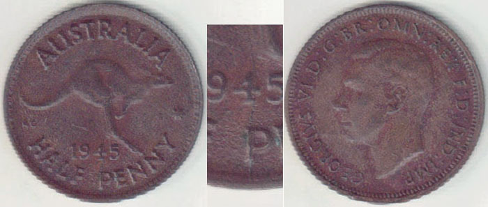 1945 Australia Half Penny (die crack) A002809